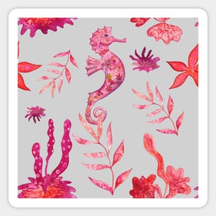 Red Seahorses and Algae (on light gray background) Sticker